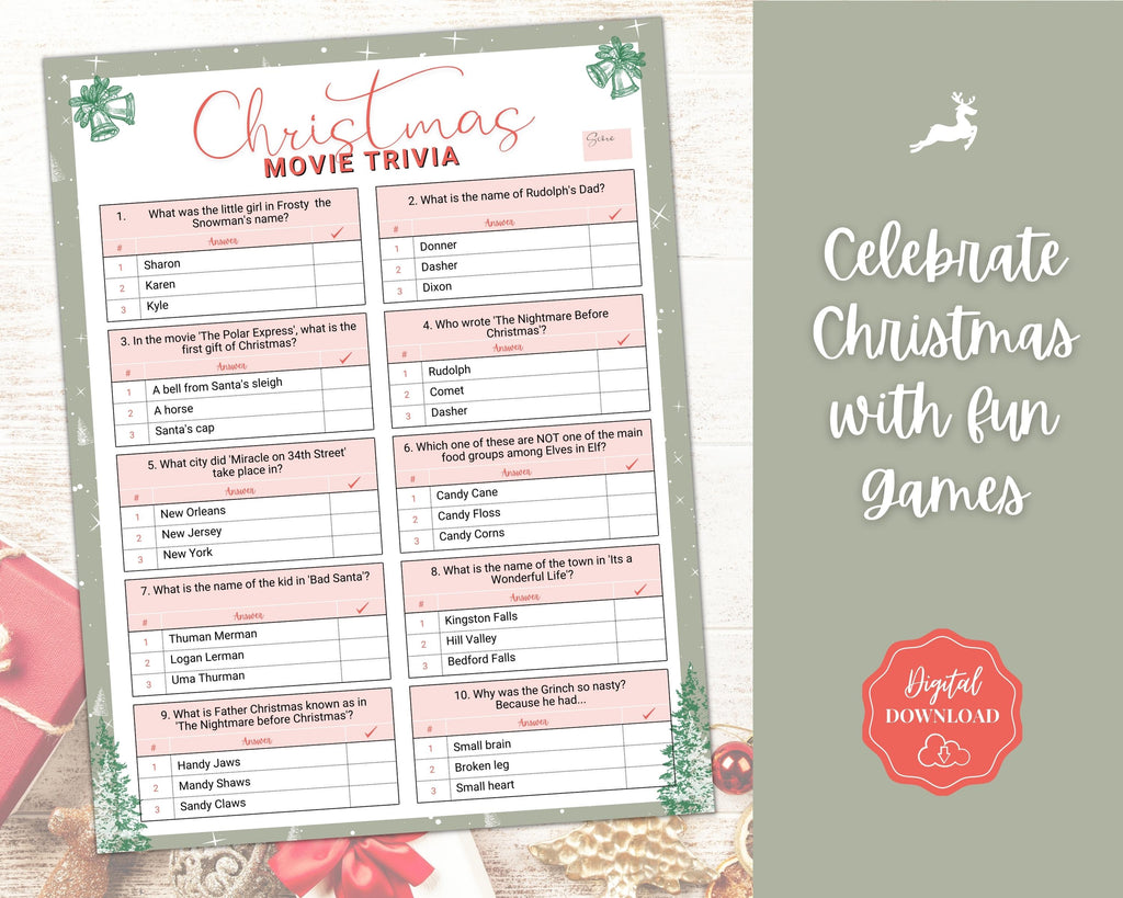 christmas-movie-trivia-game-holiday-game-quiz-printables-green for Free Printable Christmas Movie Trivia Christmas MOVIE TRIVIA Game | Holiday Game Quiz Printables - Green for Free Printable Christmas Movie Trivia