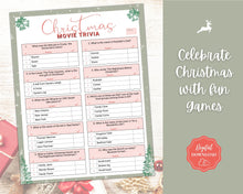 Load image into Gallery viewer, Christmas MOVIE TRIVIA Game | Holiday Xmas Party Game Printables for the Family | Green
