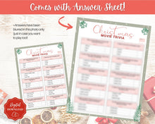 Load image into Gallery viewer, Christmas MOVIE TRIVIA Game | Holiday Xmas Party Game Printables for the Family | Green
