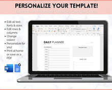 Load image into Gallery viewer, 24 Hour Editable Daily Hourly Planner | To Do List Printable for Word &amp; Google Docs | Mono
