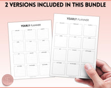 Load image into Gallery viewer, Editable Yearly Planner 2023 | Year at a Glance, Undated Annual To Do List, 12 Month Year in Review Calendar | Mono
