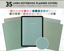Load image into Gallery viewer, 35 Digital Planner Notebook Covers | Digital Journal Covers for GoodNotes &amp; iPad | Linen Texture Green
