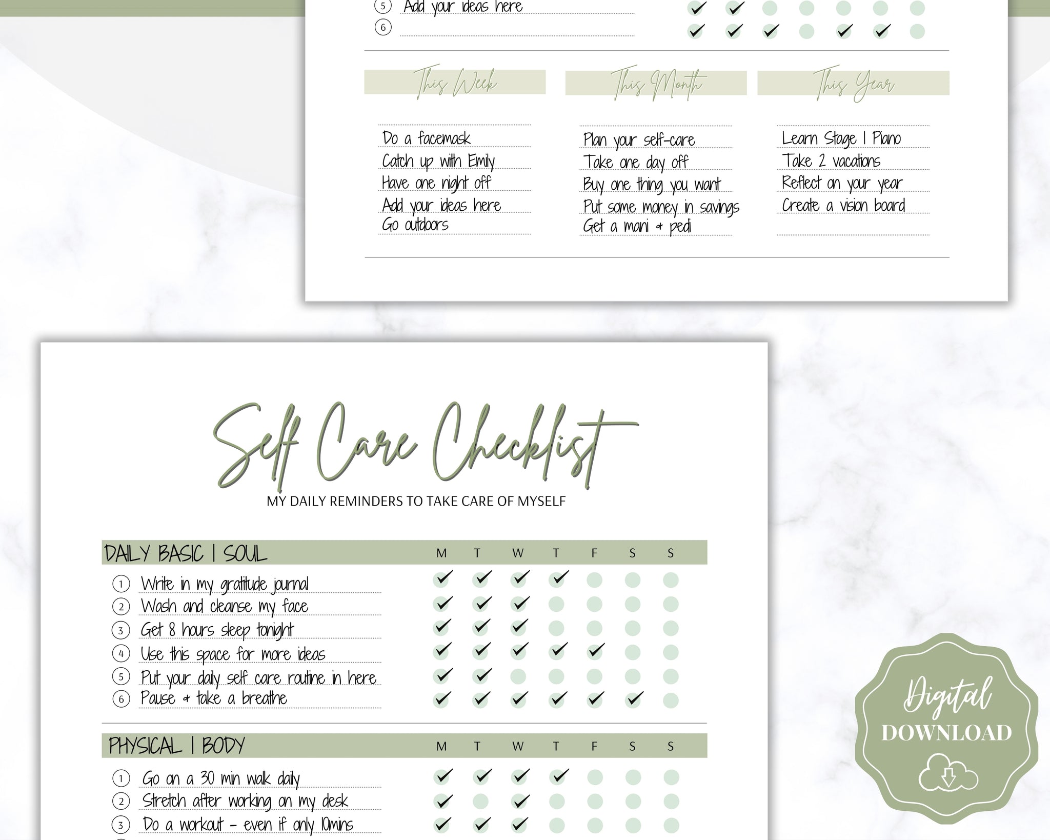 Self Care Checklist Tracker, Happy Planner Classic Insert, Self Help Journal,  Daily Routine Planner, Weekly Self-care, Mental Health, PDF 