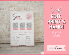 Load image into Gallery viewer, Scan to Pay Sign Shop Logo Editable Sign | QR Code Payment Sign for Small Businesses | Brit Pink
