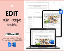 Load image into Gallery viewer, EDITABLE Recipe Sheet Template | Recipe Book, Cards &amp; Cookbook Binder, 8.5x11 Food Planner Journal | Style 2
