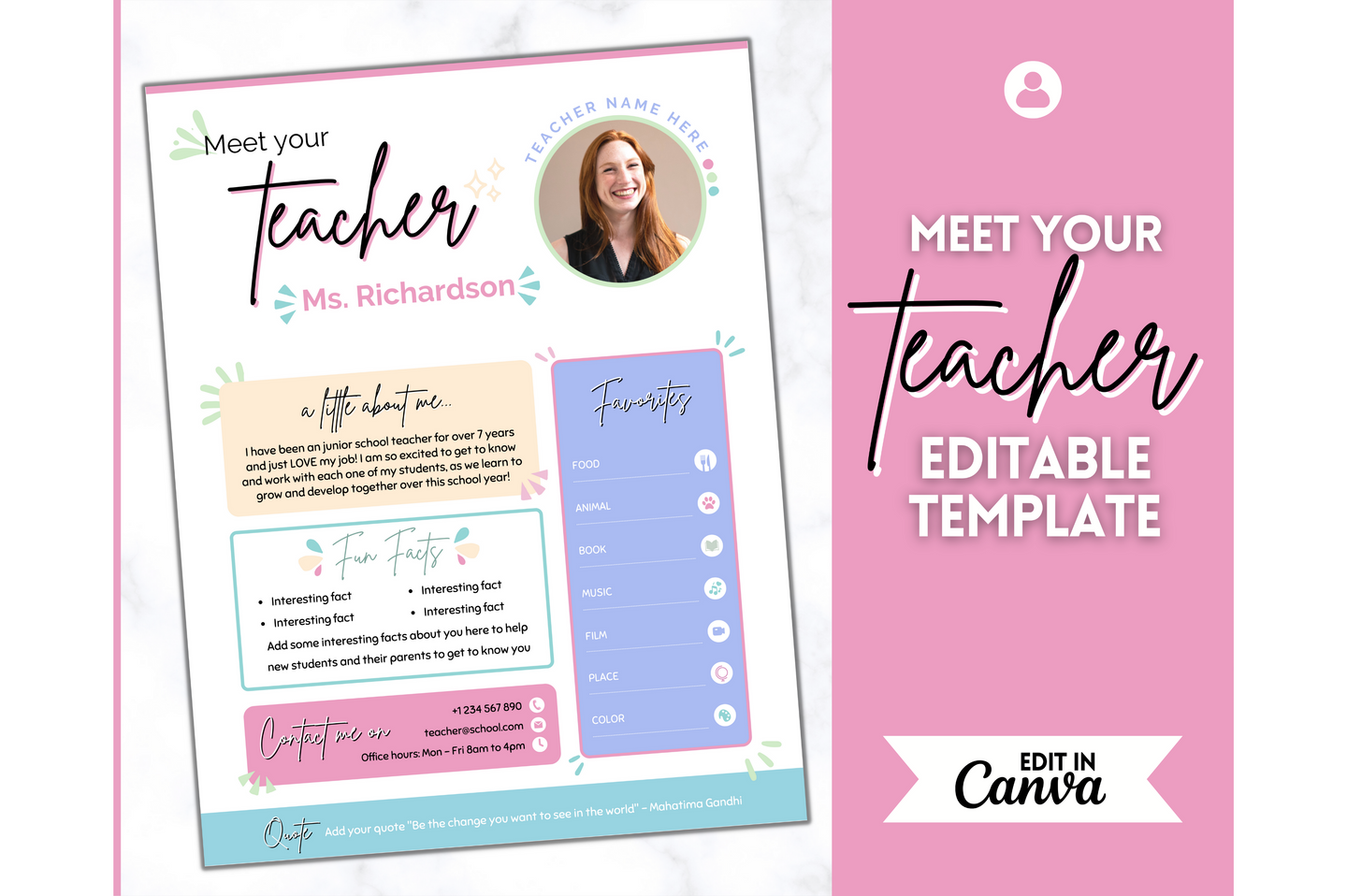 Meet the Teacher Template | Editable Introduction letter for Teachers | Pink