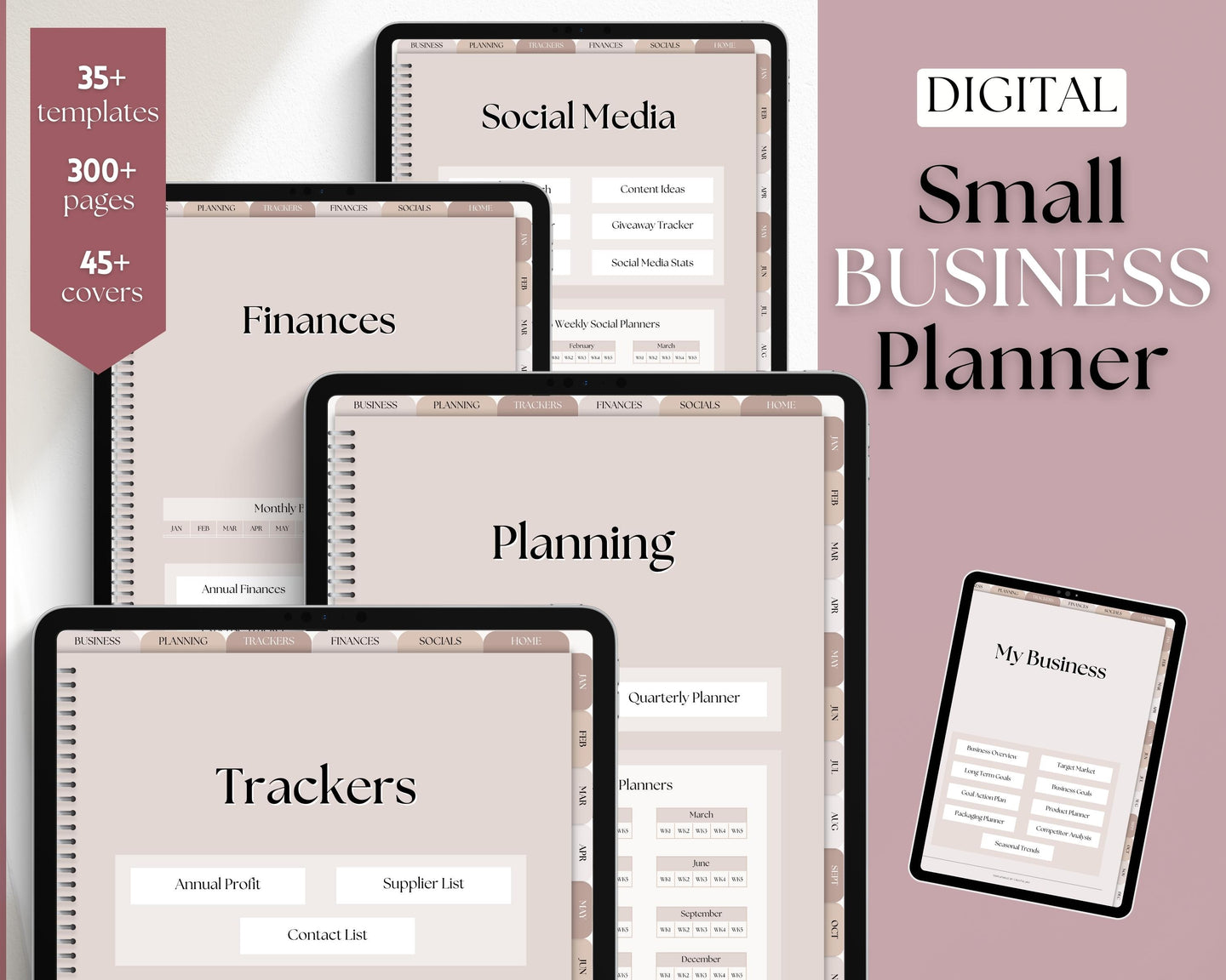 Digital Small Business Planner | GoodNotes Undated Digital Trackers for Entrepreneurs | Social Media, Finance Planner | Lux