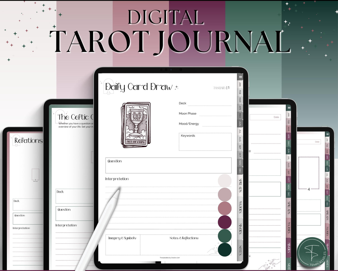 Digital Tarot Journal Workbook for GoodNotes | Tarot Planner, Daily Card Reading, Tarot Spreads, Tarot Deck Notebook | Witch Theme