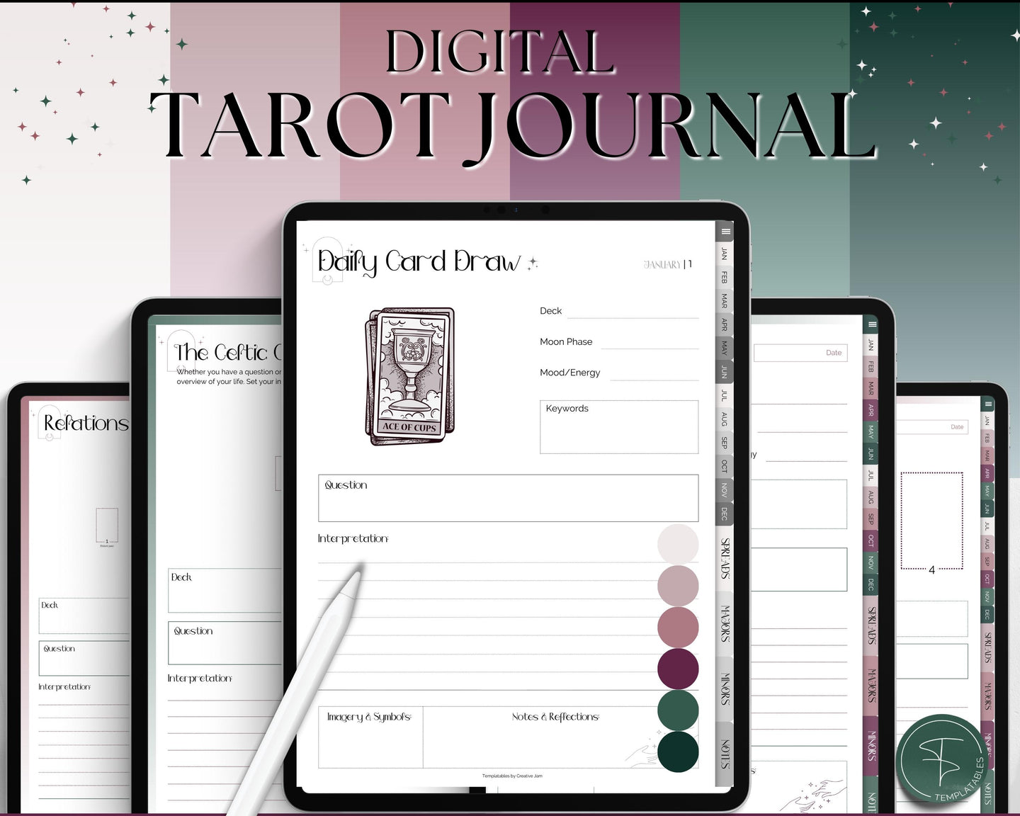 Digital Tarot Journal Workbook for GoodNotes | Tarot Planner, Daily Card Reading, Tarot Spreads, Tarot Deck Notebook | Witch Theme