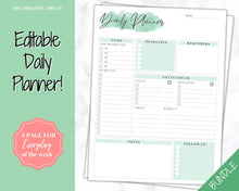Load image into Gallery viewer, DAILY PLANNER Printable | To Do List Printable | Productivity Day Planner | Work Day Diary Insert Template &amp; Organizer | Green

