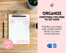 Load image into Gallery viewer, Work Planner &amp; Work Day Organizer | Editable Daily Planner, Work From Home To Do List Printable &amp; Digital Schedule | Pink
