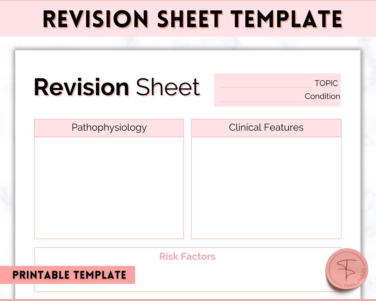 Nursing Revision Sheets for Medical School | Medicine & Nursing Students, Exam Revision Notes & Guide Templates | Pink