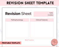 Nursing Revision Sheets for Medical School | Medicine & Nursing Students, Exam Revision Notes & Guide Templates | Pink