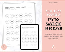 Load image into Gallery viewer, 1000 Savings Challenge, 1k Saving Tracker Printable | 30 day, Cash Envelopes to Save Money &amp; Budget | Mono
