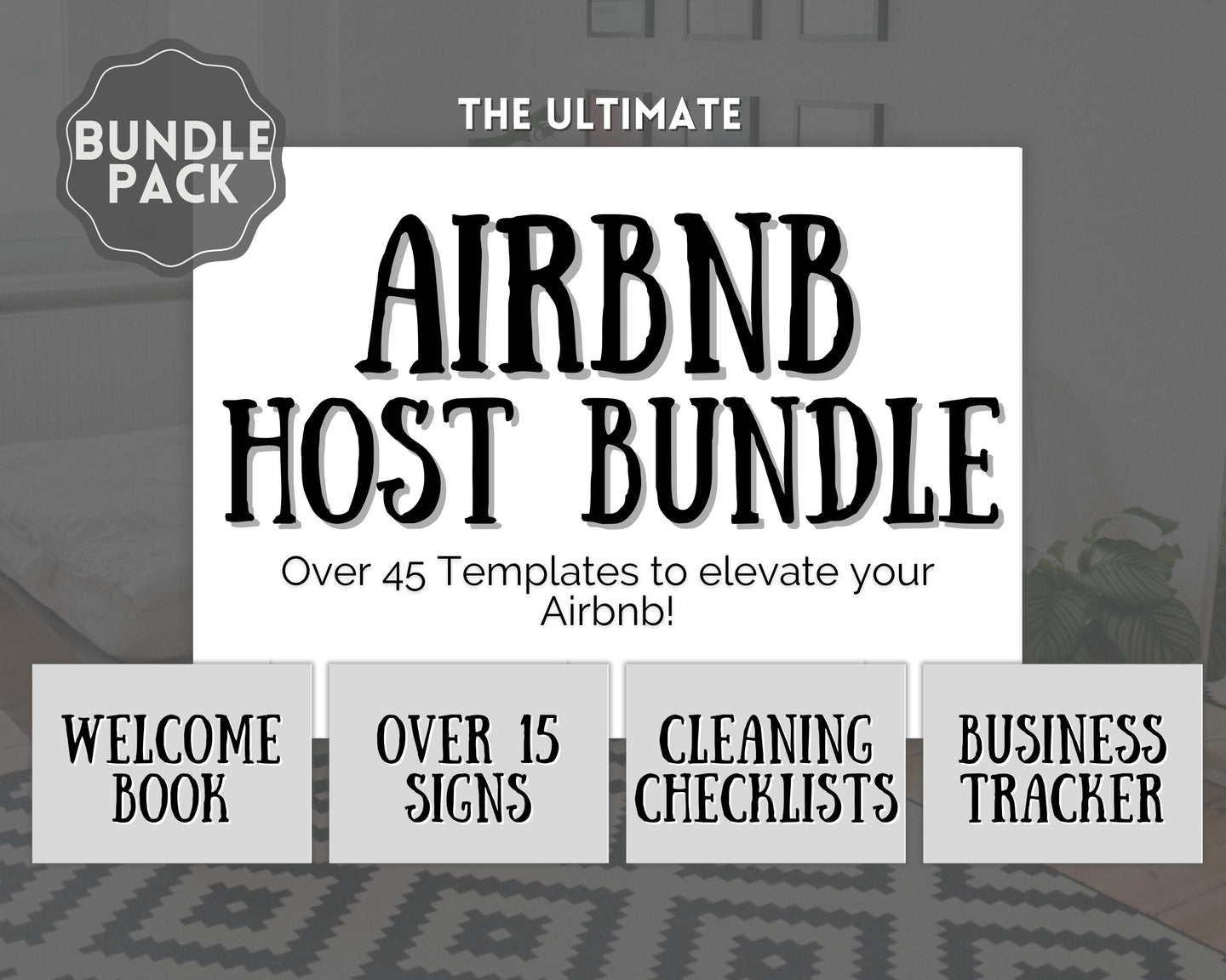 Airbnb Host BUNDLE | Editable Airbnb Signs, Welcome Book Template, Cleaning checklist, Business Tracker Spreadsheet | Farmhouse