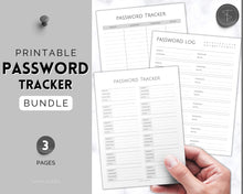 Load image into Gallery viewer, Password Tracker BUNDLE | 3 Printable Password Log &amp; Organizers, Password Keeper, Password Manager | Mono
