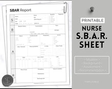 Load image into Gallery viewer, SBAR Nurse Brain Report Sheet | ICU Nurse Report, RN Nursing, New Grad, Patient Assessment, Printable Template | Mono
