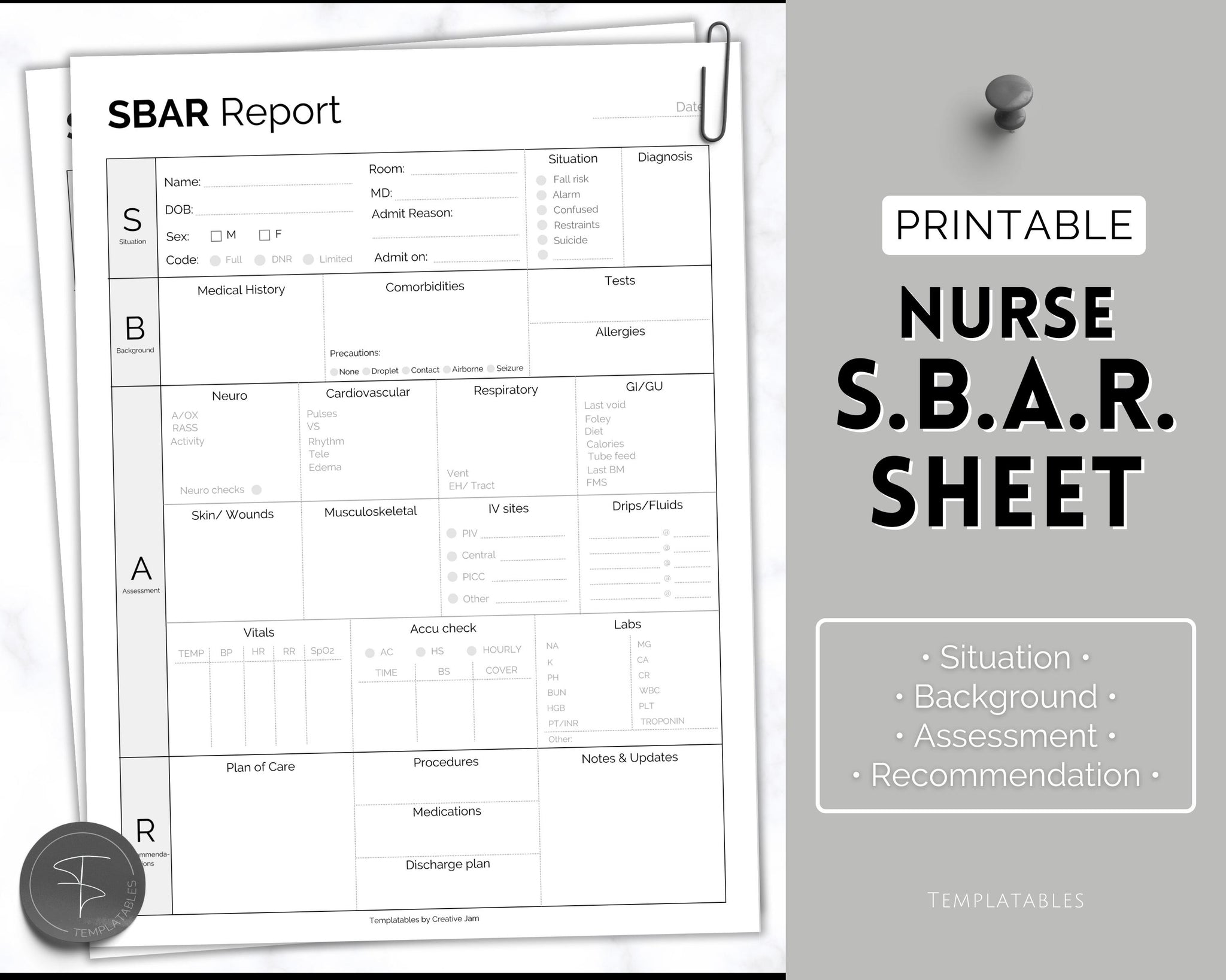 Icu Sbar Example Sbar Nursing Report Sheet Template SBAR Nurse Brain Report Sheet | ICU