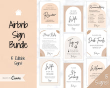 Load image into Gallery viewer, 15 Airbnb Posters | Editable Template Sign Bundle, Wifi password Sign, Check Out Signs for Airbnb Superhosts | Arch
