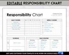 Load image into Gallery viewer, EDITABLE Responsibility Chart | Family Chore Chart, Weekly Adult Routine &amp; Reward Chart for Kids | Mono

