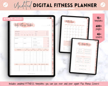 Load image into Gallery viewer, UNDATED Digital Fitness planner | iPad GoodNotes Fitness Journal, Weight Loss Tracker, &amp; Workout Planner | Pink Watercolor
