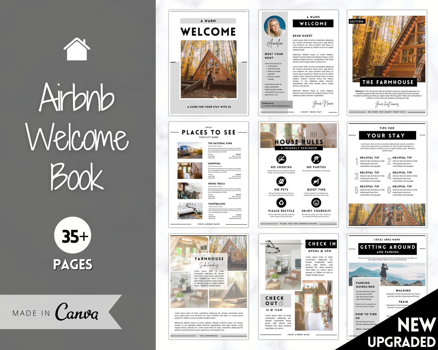 Airbnb Welcome Book Template | Editable Canva Welcome Guide for Vacation Rentals | Mono