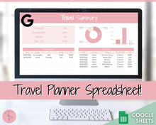 Load image into Gallery viewer, Digital Ultimate Travel Planner | Google Sheets Editable Travel Spreadsheet, Trip Expense Tracker, Packing List, Vacation Schedule | Pink
