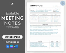 Load image into Gallery viewer, Meeting Notes Template | Editable Meeting Minutes &amp; Meeting Agenda Template for GoodNotes, OneNote

