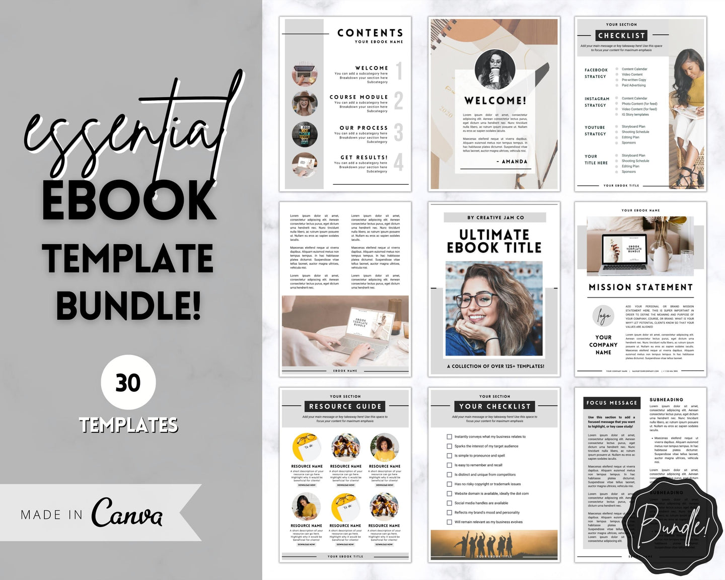 30+ eBook Essentials Template Canva | Workbook, Worksheets & Lead Magnet for Coaches & Bloggers | Brit Mono