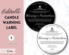 Load image into Gallery viewer, EDITABLE Candle Warning Label Template | Candle Care &amp; Fire Safety Instructions, Round Packaging Label Care Card, Candle Maker Seller | Fancy
