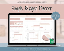 Load image into Gallery viewer, Simple Budget Planner Spreadsheet | Google Sheets Automated Monthly Finance &amp; Expenses Spreadsheet | Brown
