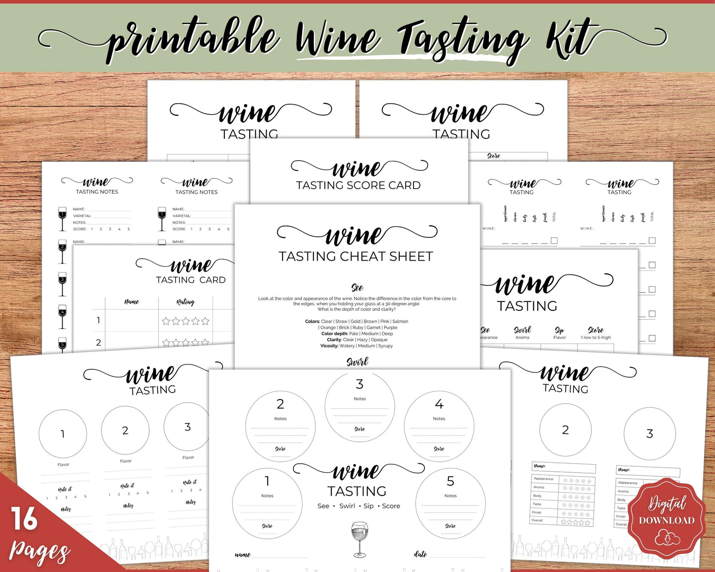 Wine Tasting Kit for Wine Nights, Bachelorette Party, Bridal Shower, Galentine's & Blind Tasting