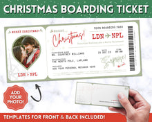 Load image into Gallery viewer, EDITABLE Christmas Boarding Ticket Template | Surprise Xmas Boarding Pass, Fake Plane Ticket Printable Template | Green
