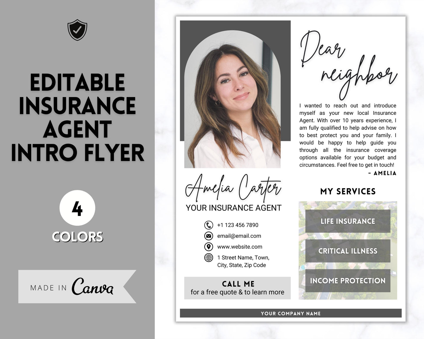 Insurance Broker Introduction Flyer Template | Life Insurance, Mortgage Agent, Financial Advisor, Editable Canva Template | Mono