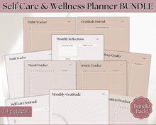 Load image into Gallery viewer, Self Care Planner &amp; Wellness Journal BUNDLE | Printable Selfcare Tracker Checklist, Wellbeing, Mindfulness &amp; Health Planners | Lux
