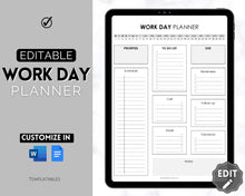 Load image into Gallery viewer, Work Planner &amp; Work Day Organizer | Editable Daily Planner, Work From Home To Do List Printable &amp; Digital Schedule | Mono
