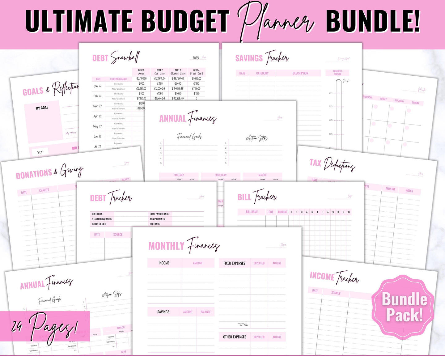 Finance Planner BUNDLE | Budget Planner Templates, Financial Savings Tracker Printables, Monthly Debt, Bill, Spending, Expenses Tracker | Brit Pink