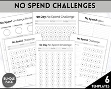Load image into Gallery viewer, No Spend Challenge BUNDLE | Printable 30 day, 60 day, 90 day Savings Challenge &amp; Monthly Spending Tracker | Mono
