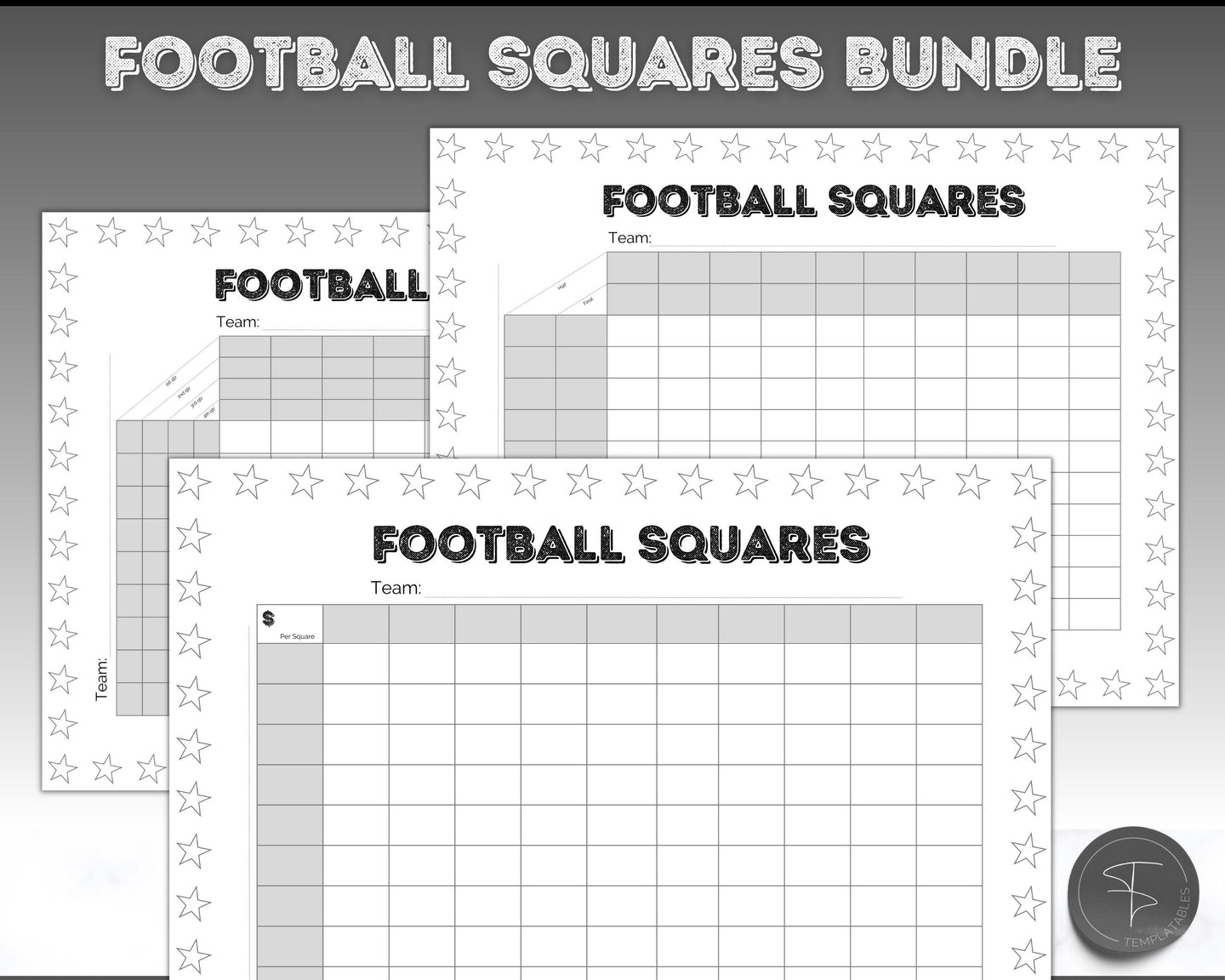 Printable Football Squares for the Superbowl | Football Betting Games, Super Bowl Squares, Football Fundraiser | 4 Color Bundle