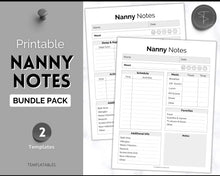 Load image into Gallery viewer, Nanny Schedule, Notes &amp; Report Template for Baby | Babysitter Info Hiring Guide, Nanny Checklist &amp; Planner, Baby Daily Log | Mono
