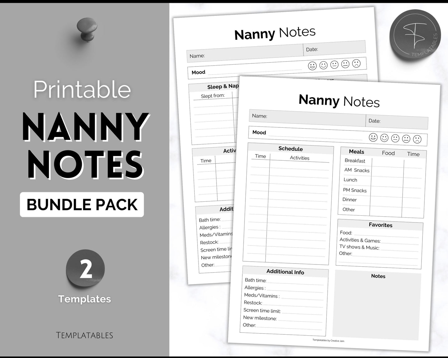 Nanny Schedule, Notes & Report Template for Baby | Babysitter Info Hiring Guide, Nanny Checklist & Planner, Baby Daily Log | Mono