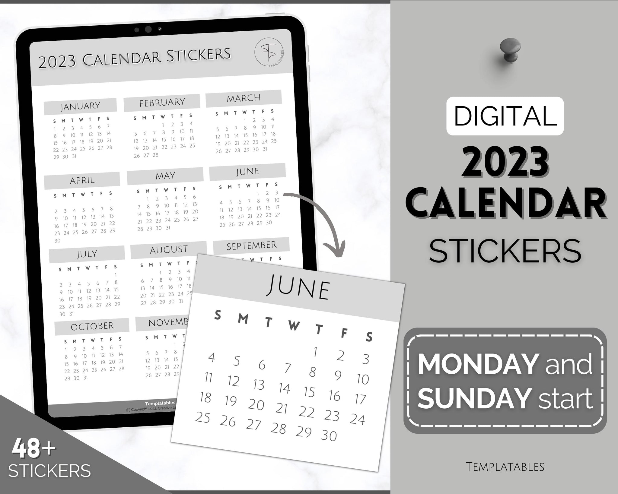 2023 Digital Calendar Stickers | iPad GoodNotes & Notability Stickers