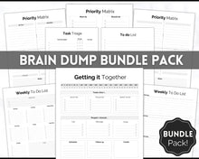 Load image into Gallery viewer, EDITABLE Brain Dump Template BUNDLE | To Do List Printable, ADHD Work Productivity Planner | Mono
