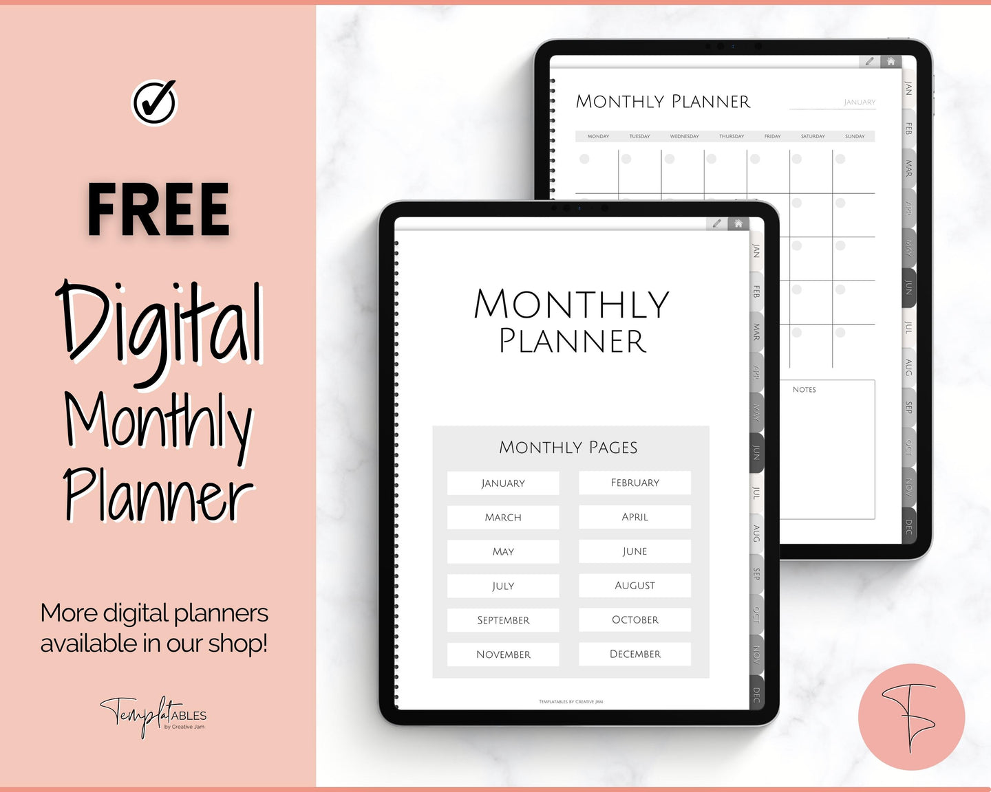 FREE - UNDATED Digital Planner | iPad GoodNotes Monthly & Weekly Journal | Mono