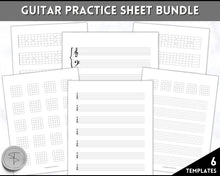 Load image into Gallery viewer, Guitar Practice Sheet BUNDLE | Printable Blank Guitar Chord Sheets, Fretboard, Tab Paper, Sheet Music, Tablature Chart
