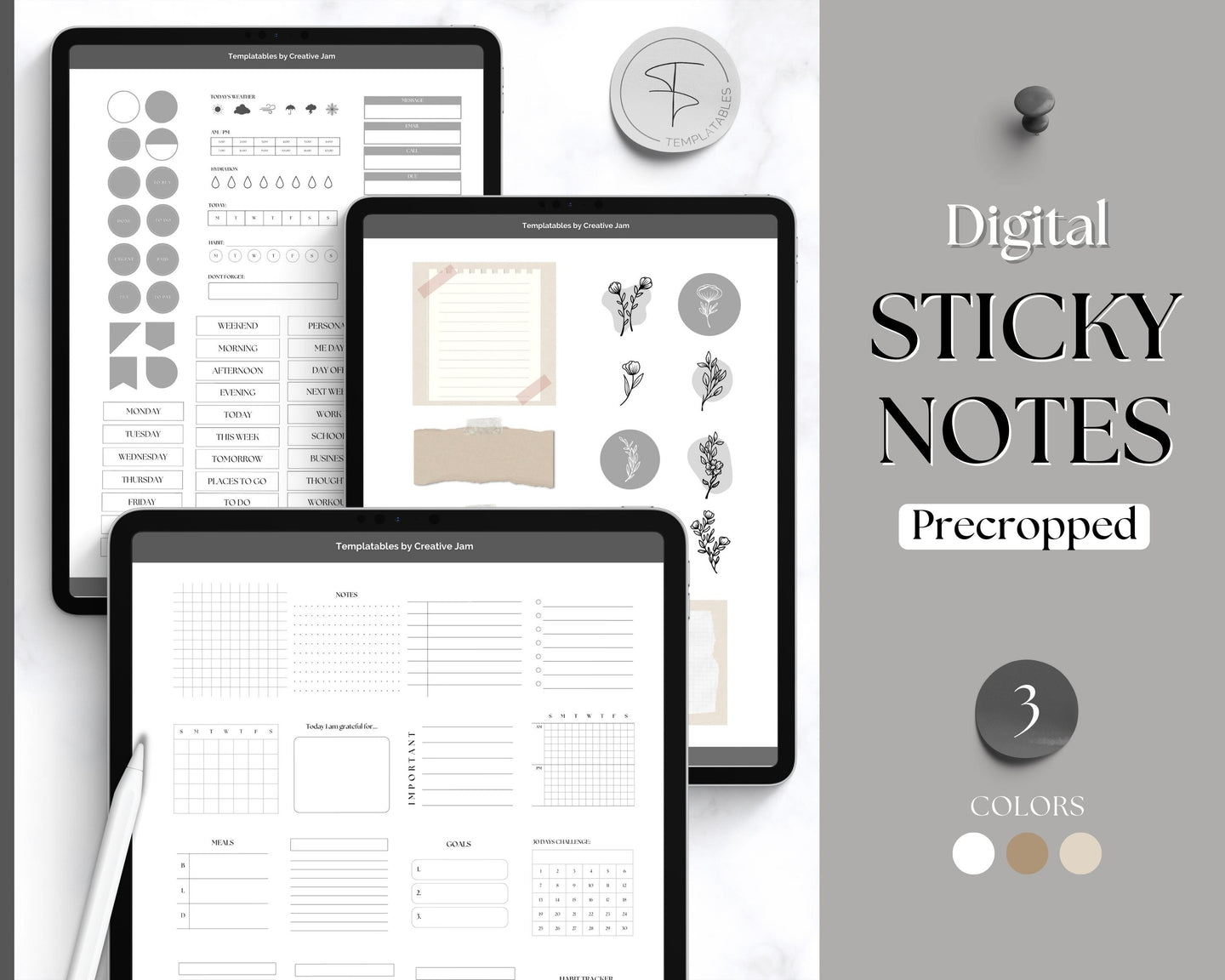 Everyday Digital Stickers Pack Bundle | 300+ Digital Sticky Notes, Post It Notes, Digital Planner Widgets | iPad Precropped GoodNotes PNGs | Bundle 1