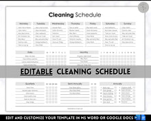 Load image into Gallery viewer, Editable Cleaning Schedule &amp; Housekeeping Checklist for House Chores | Mono Bundle
