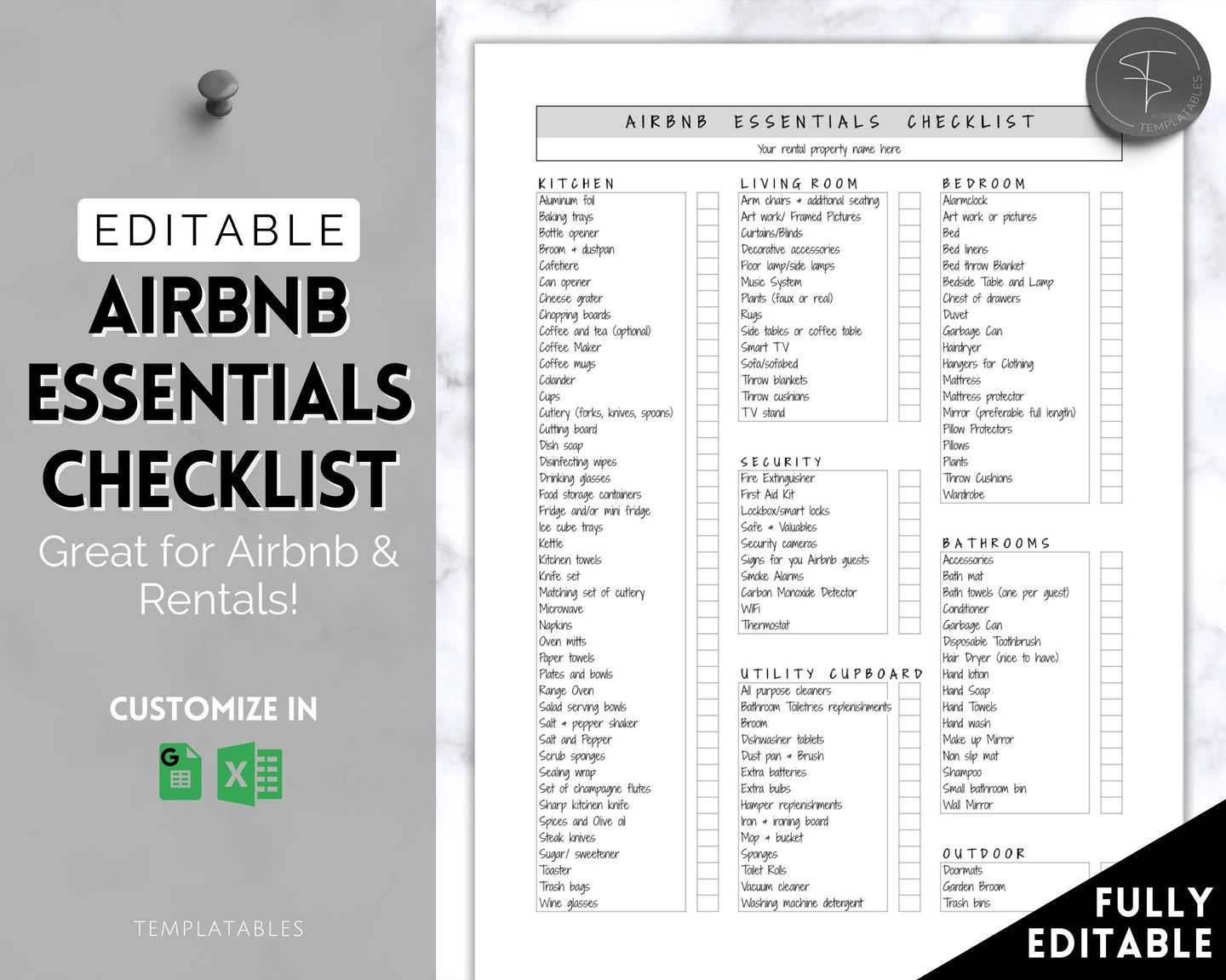 Airbnb Essentials Checklist | EDITABLE Airbnb Inventory List for Airbnb Hosts | Mono