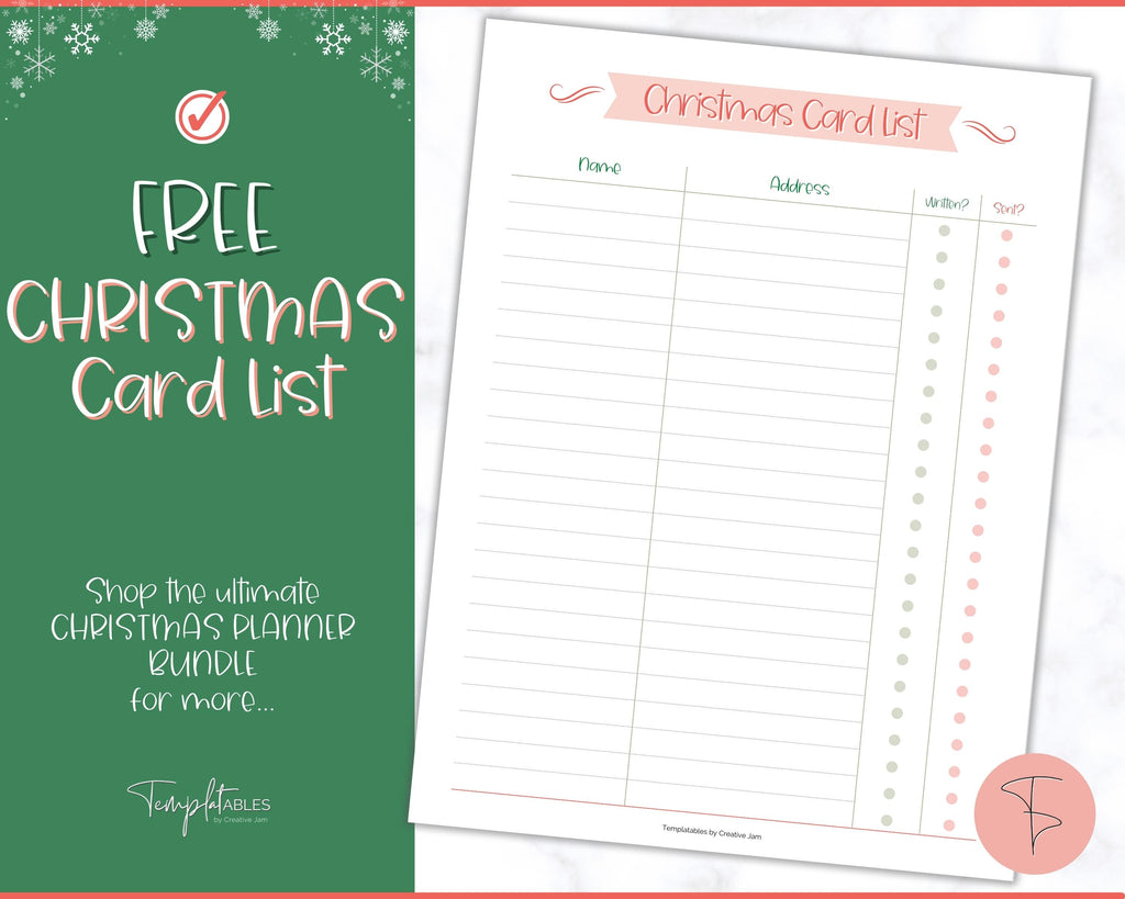 FREE - Christmas Card List Printable, Holiday Card Tracker Template FREE - Christmas Card List Printable, Holiday Card Tracker Template