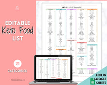 Load image into Gallery viewer, Editable Keto Food and Snack List | Low Carb Digital Grocery List Printable, Shopping List and Meal Planner Journal | Pastel Rainbow
